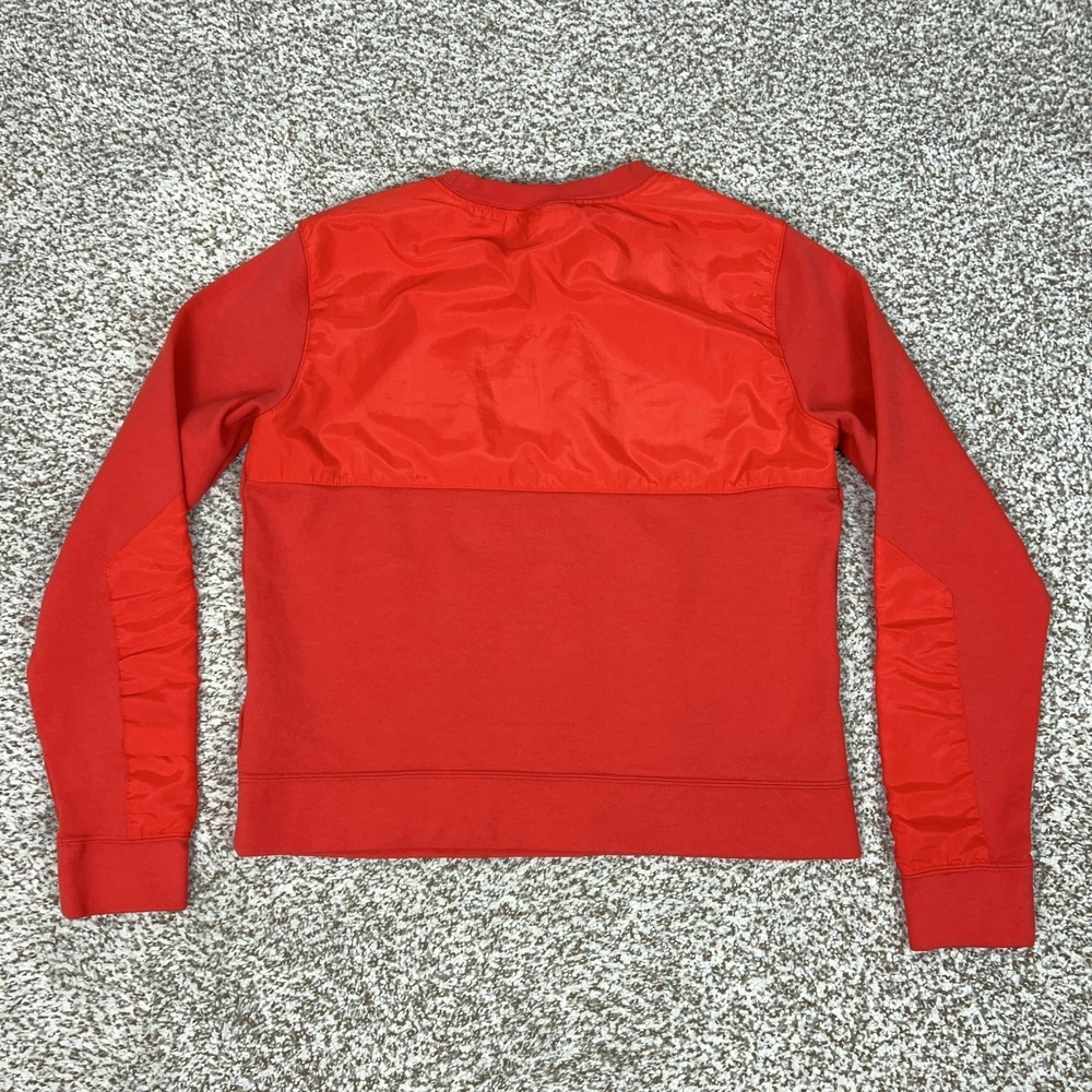 Nike Sweatshirt Womens Medium Red Crewneck Fleece Swoosh Logo Woven Panels Sport - Picture 7 of 10
